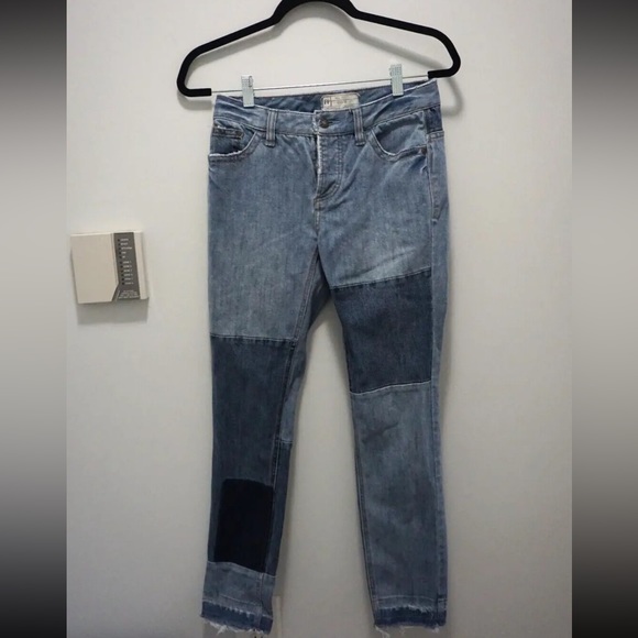 Free People Patchwork Jeans Relaxed Straight Skinny Mid-Rise 26 - Picture 2 of 8